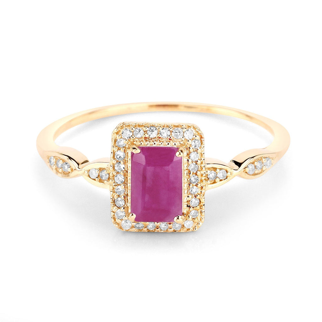 0.75 Carat Genuine Ruby and White Diamond 14K Yellow Gold Ring
