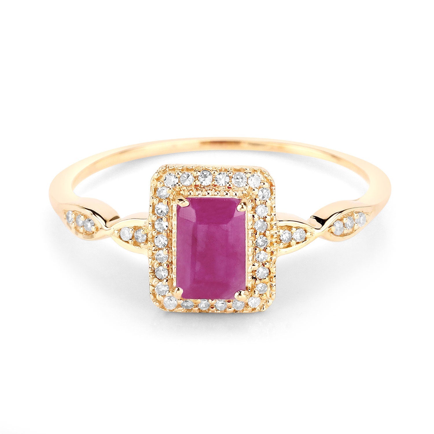 0.75 Carat Genuine Ruby and White Diamond 14K Yellow Gold Ring