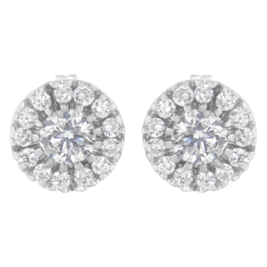 14k White Gold 1 cttw Diamond Halo Stud Earrings (I-J Clarity, I1-I2 Color)