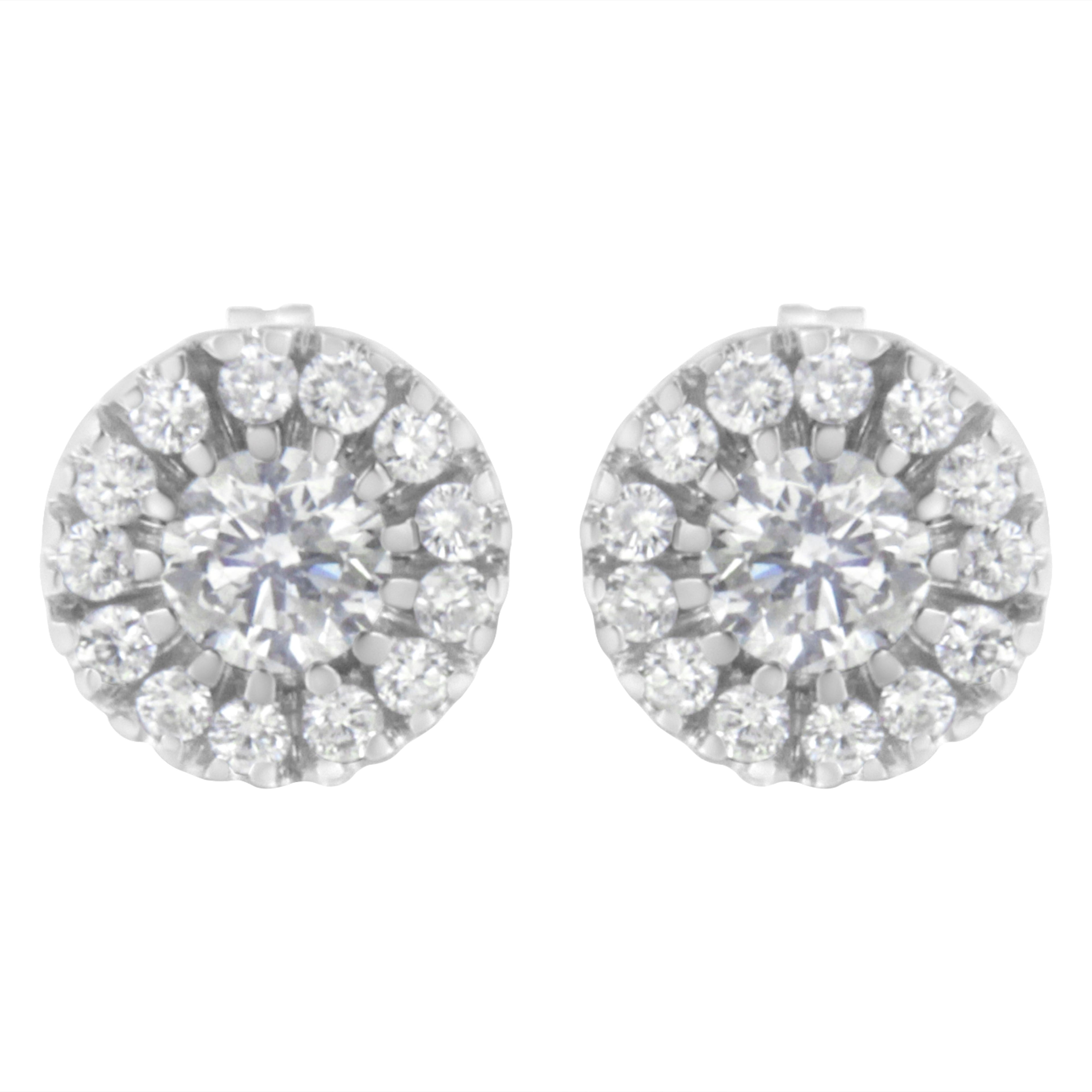 14k White Gold 1 cttw Diamond Halo Stud Earrings (I-J Clarity, I1-I2 Color)