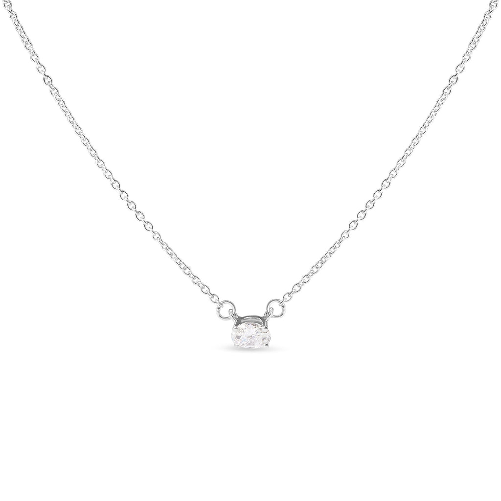 14K White Gold 1/4 Cttw Lab Grown Oval Solitaire Diamond East West 18" Pendant Necklace (G-H Color, VS2-SI1 Clarity)