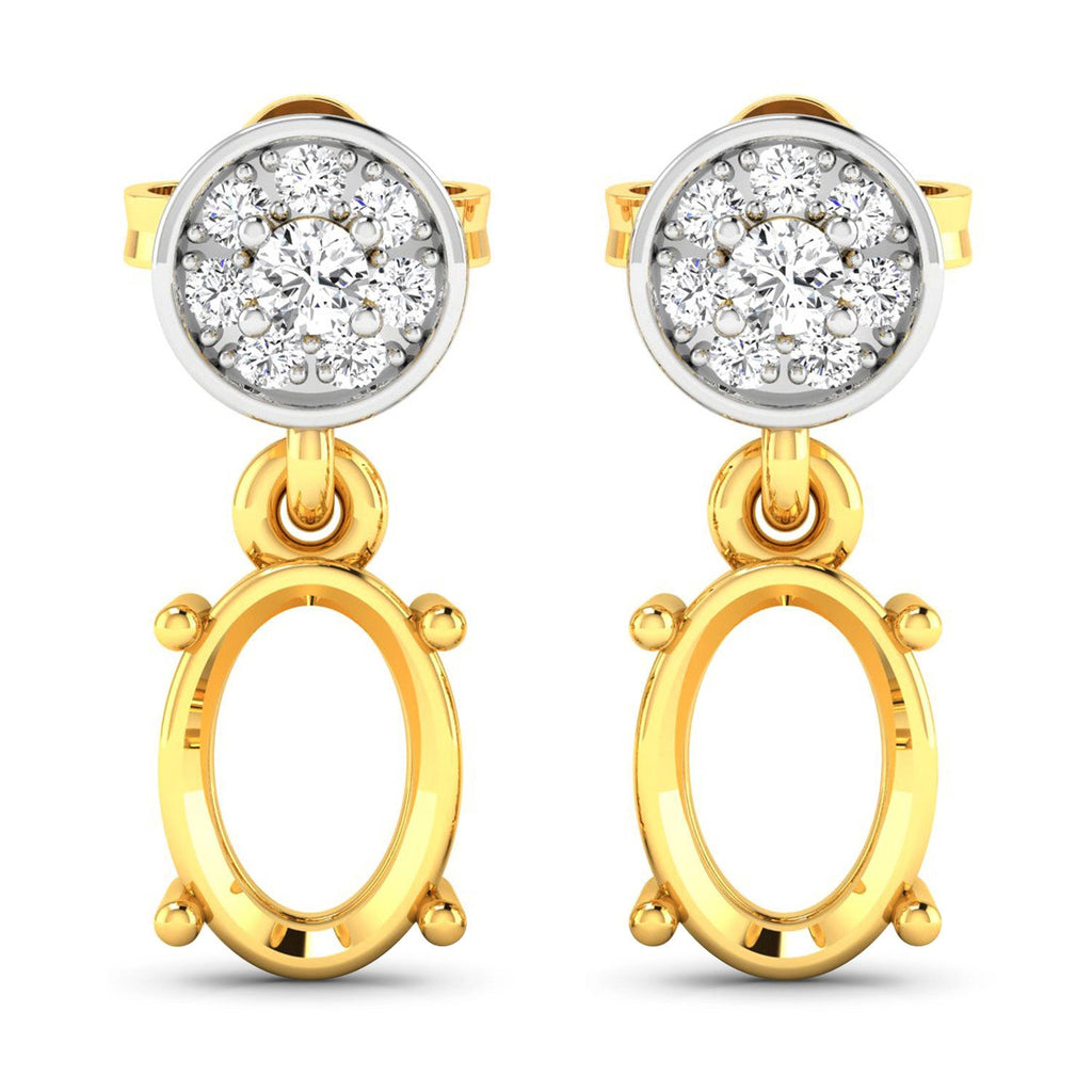 0.11 Carat Genuine White Diamond 14K Yellow Gold Semi Mount Earrings - holds 7x5mm Oval Gemstones