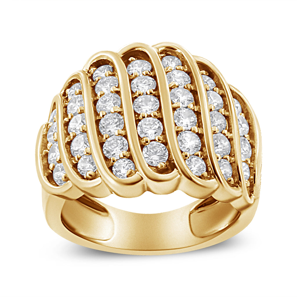 14K Yellow Gold Plated .925 Sterling Silver 2.00 Cttw Diamond Multi Row Band Ring (J-K Color, I1-I2 Clarity) - Ring Size 7