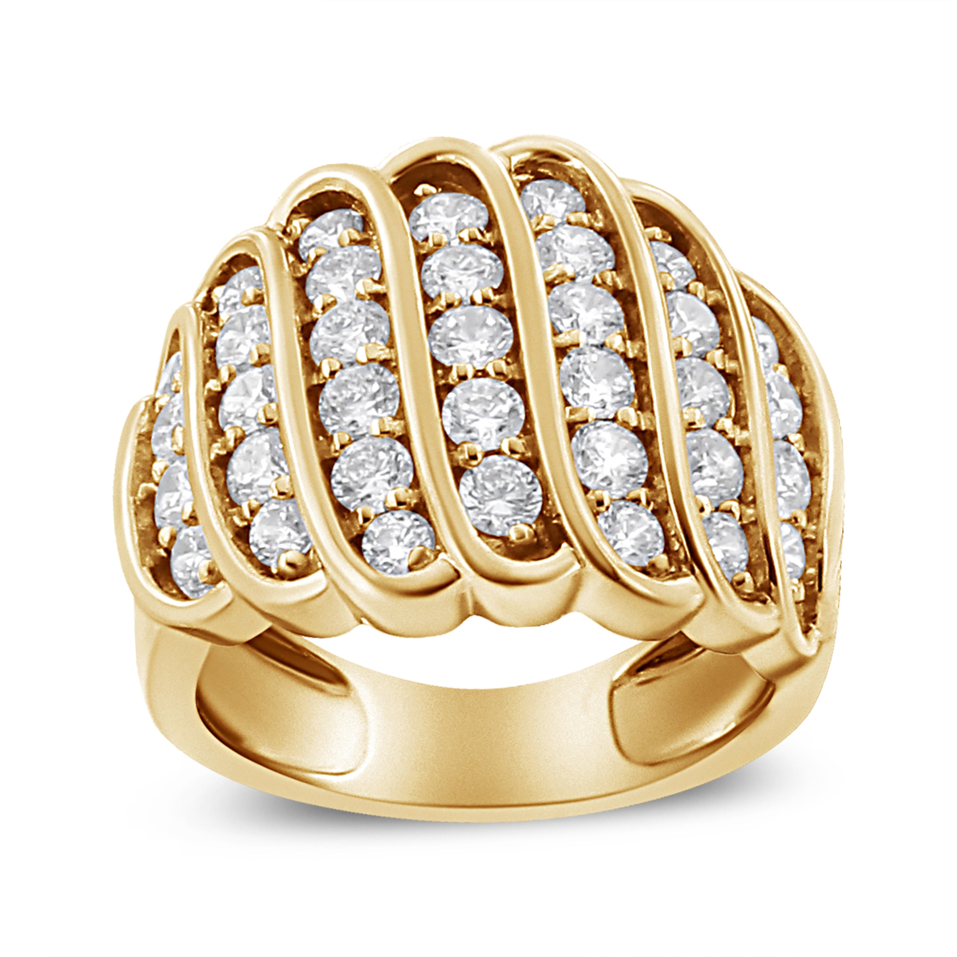 14K Yellow Gold Plated .925 Sterling Silver 2.00 Cttw Diamond Multi Row Band Ring (J-K Color, I1-I2 Clarity) - Ring Size 7