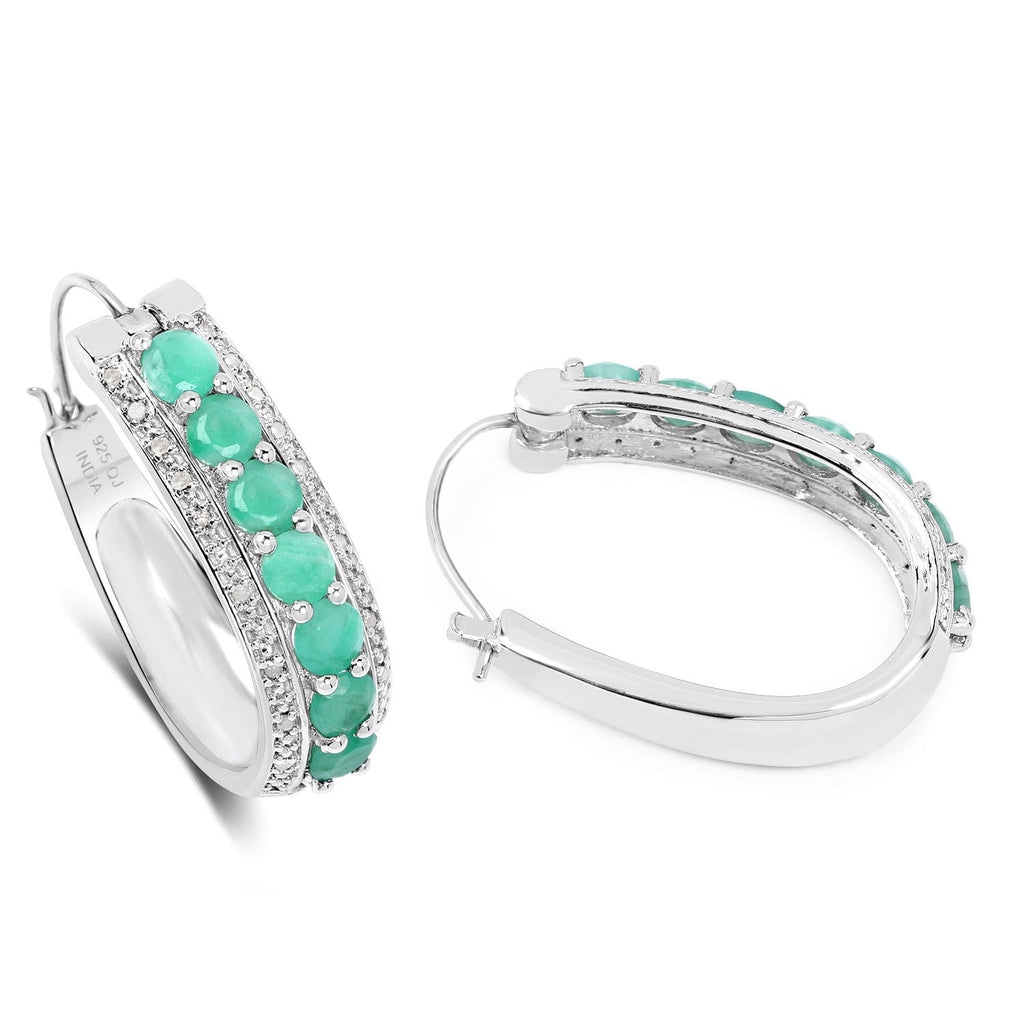 3.42 Carat Genuine Emerald and White Diamond .925 Sterling Silver Earrings