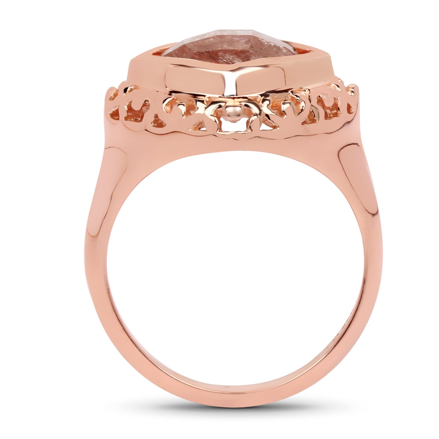 14K Rose Gold Plated 3.25 Carat Genuine Pink Rutile .925 Sterling Silver Ring