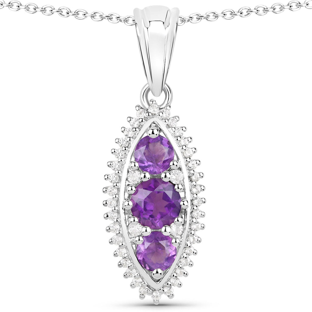 3.60 Carat Genuine Amethyst and White Topaz .925 Sterling Silver 3 Piece Jewelry Set (Ring, Earrings, and Pendant w/ Chain)