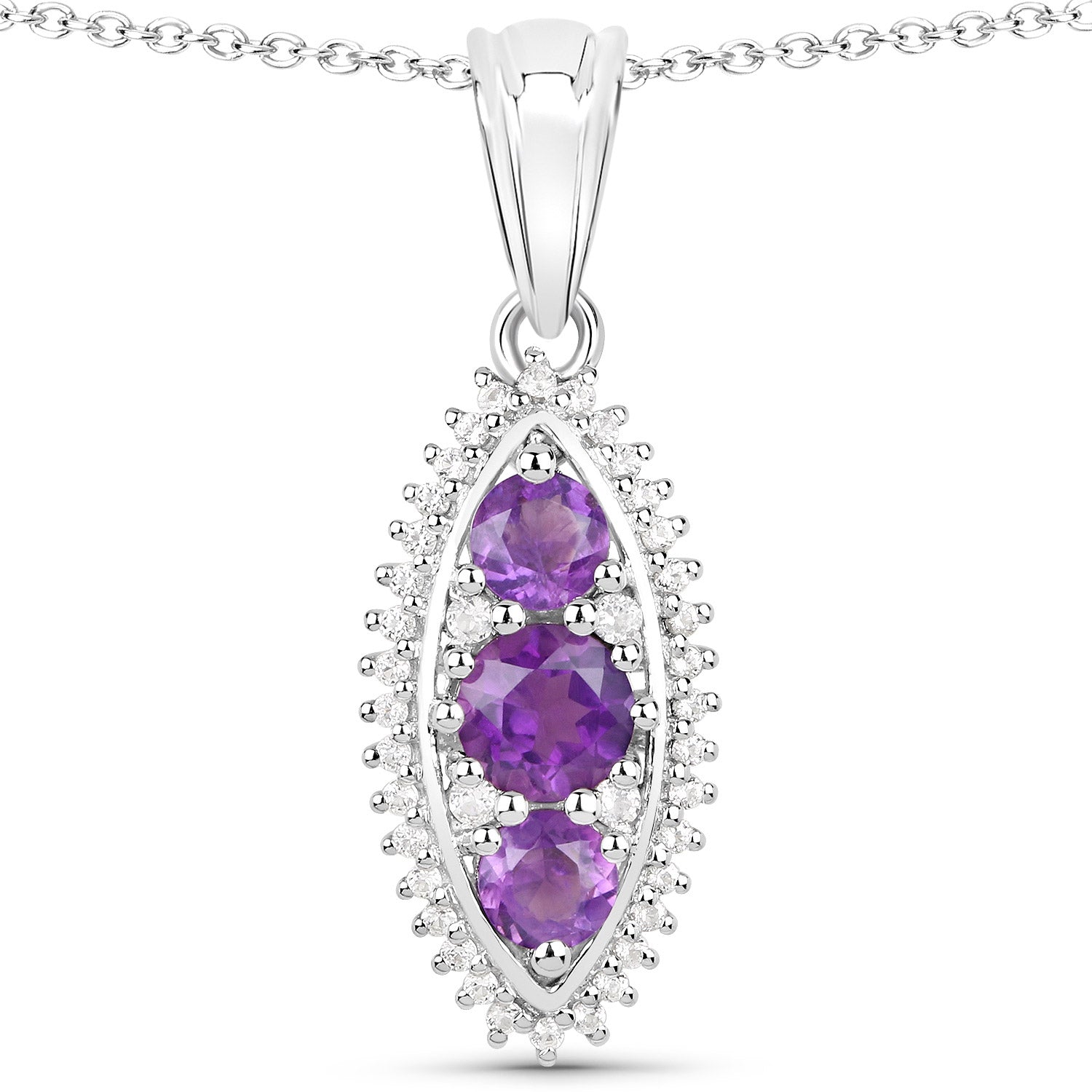 3.60 Carat Genuine Amethyst and White Topaz .925 Sterling Silver 3 Piece Jewelry Set (Ring, Earrings, and Pendant w/ Chain)