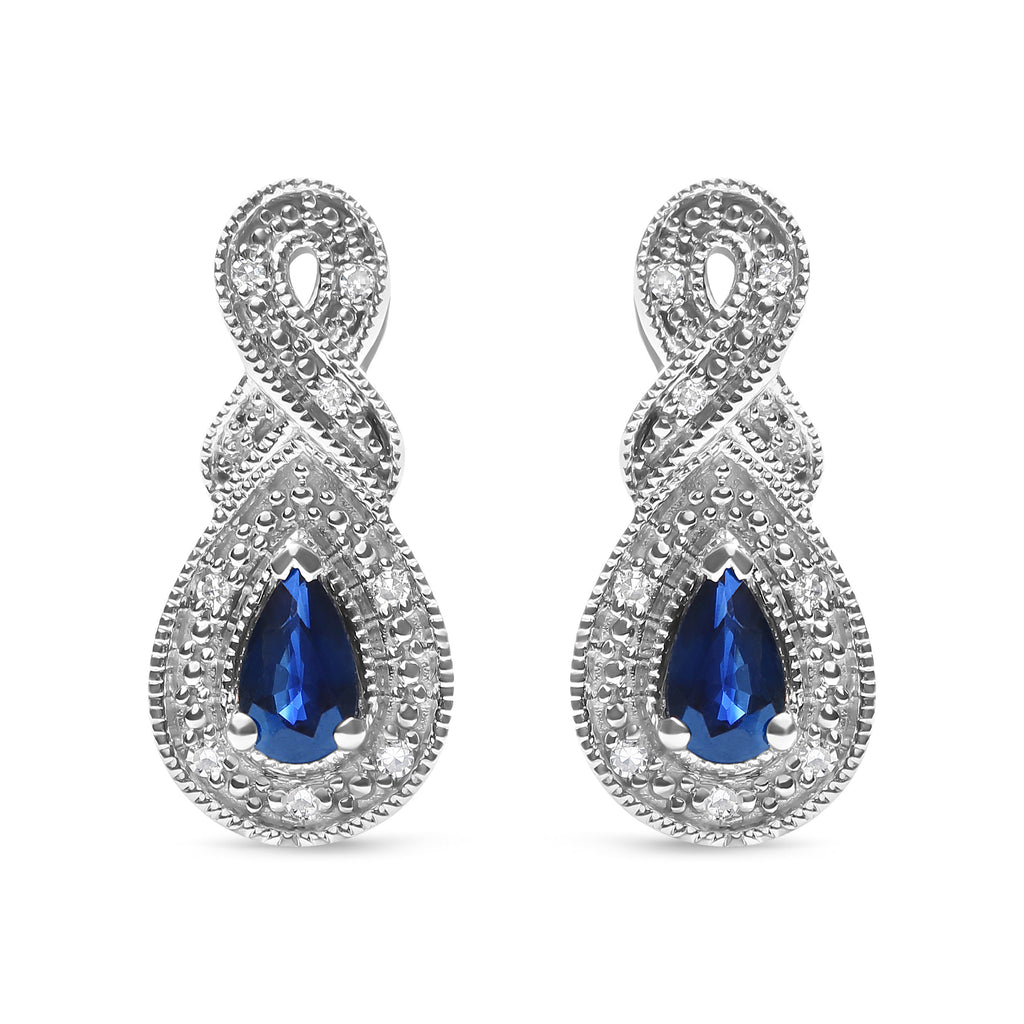 .925 Sterling Silver 4.5 x 3mm Pear Sapphire Gemstone and Diamond Accent Infinity Drop Stud Earrings (H-I Color, SI1-SI2 Clarity)
