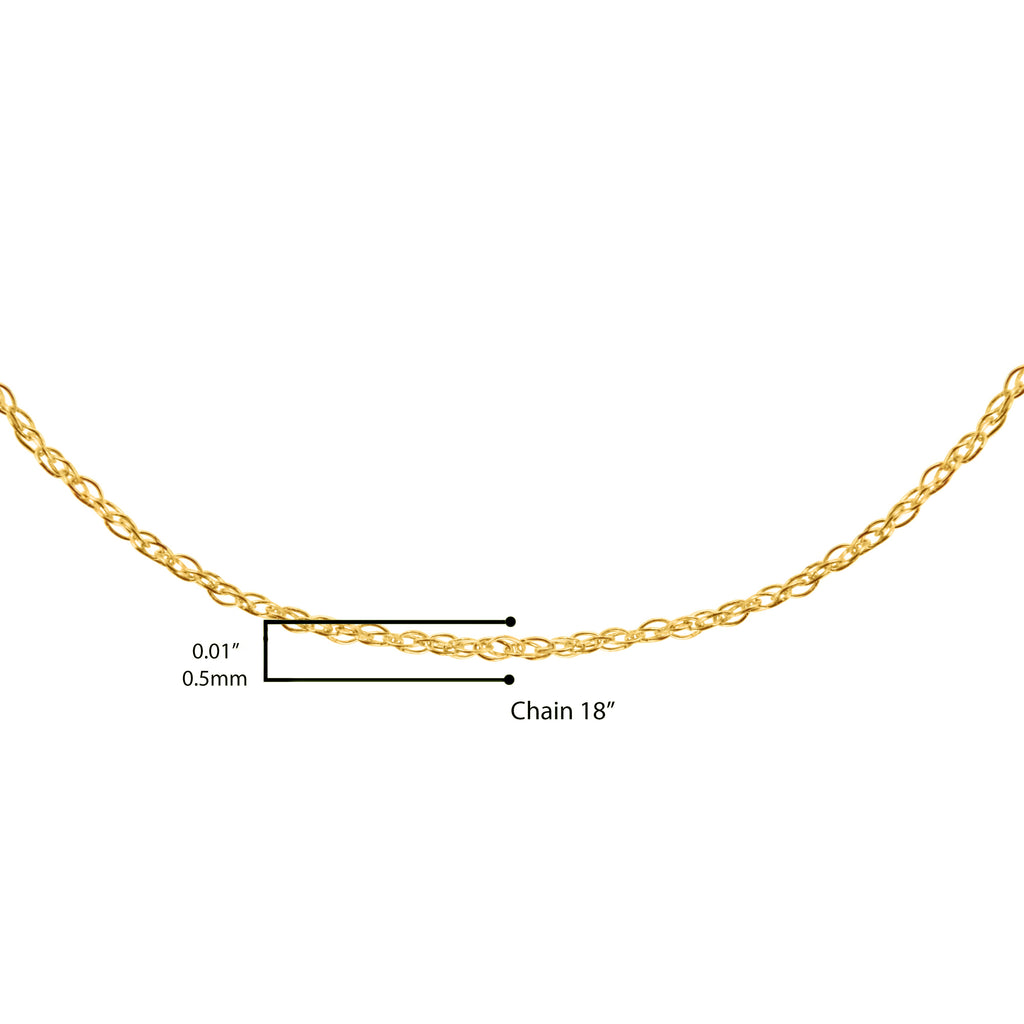 Solid 10K Yellow Gold 0.5mm Slim and Dainty Unisex 18" Rope Chain Necklace