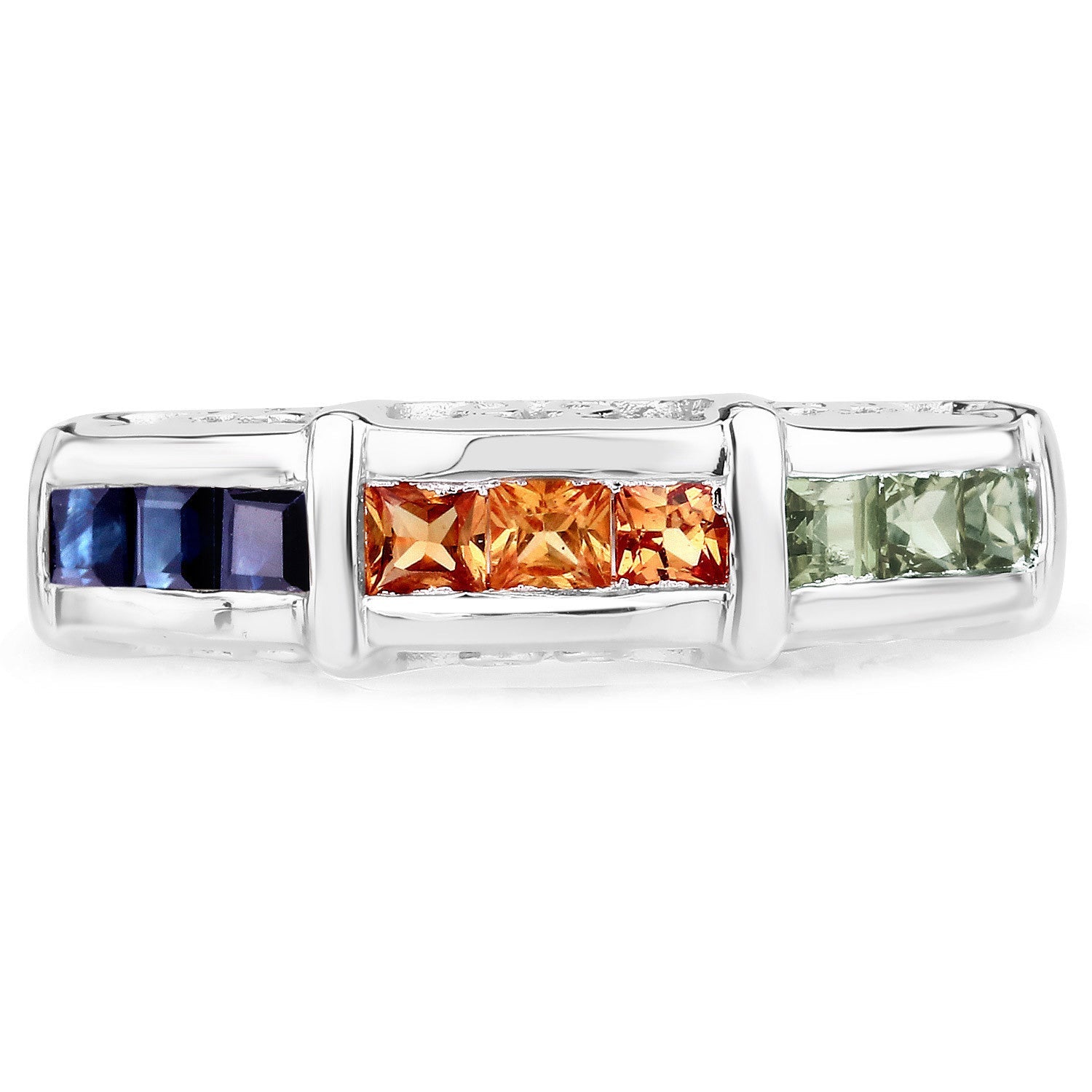 1.08 Carat Genuine Multi Sapphire .925 Sterling Silver Ring
