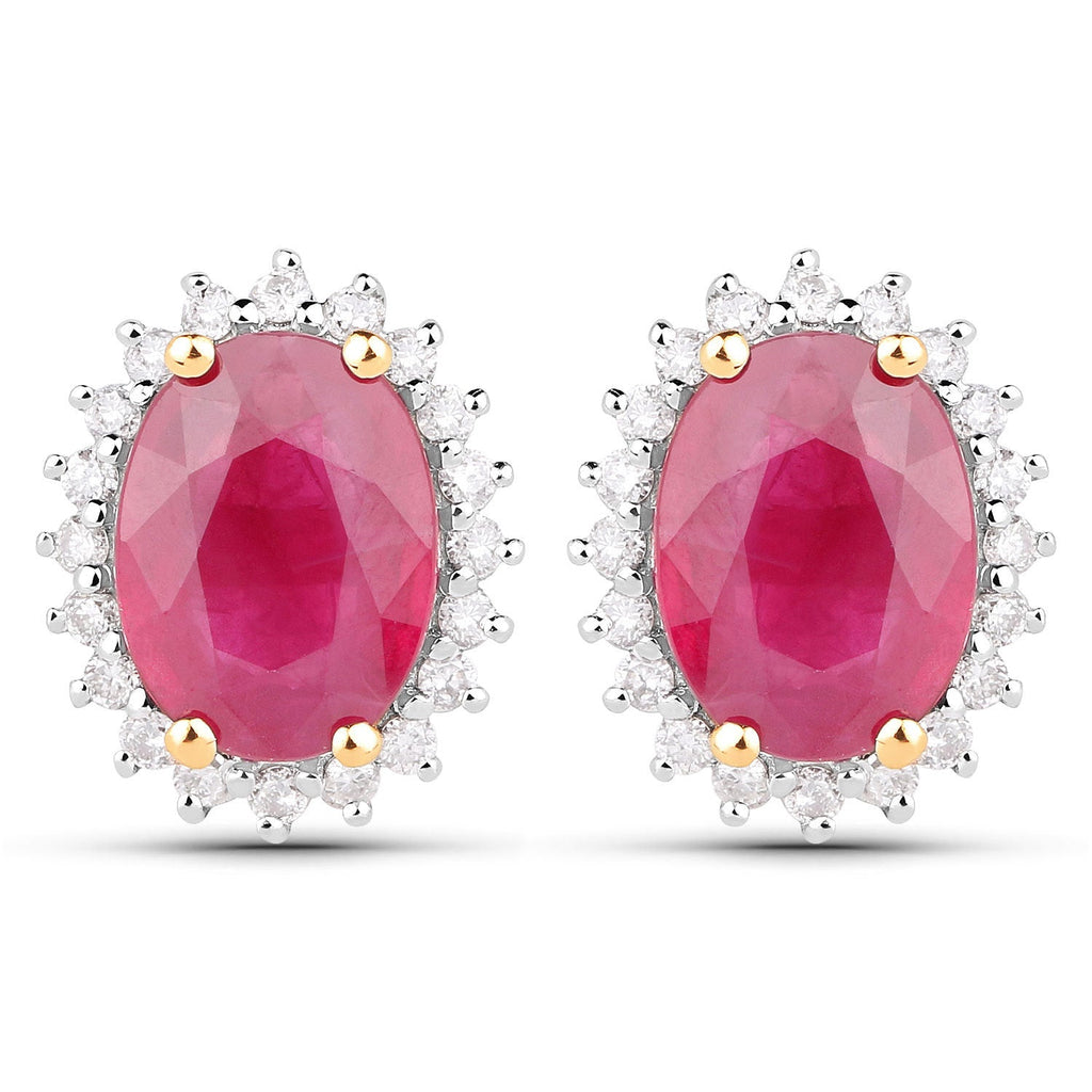 3.14 Carat Genuine Ruby and White Diamond 14K Yellow Gold Earrings
