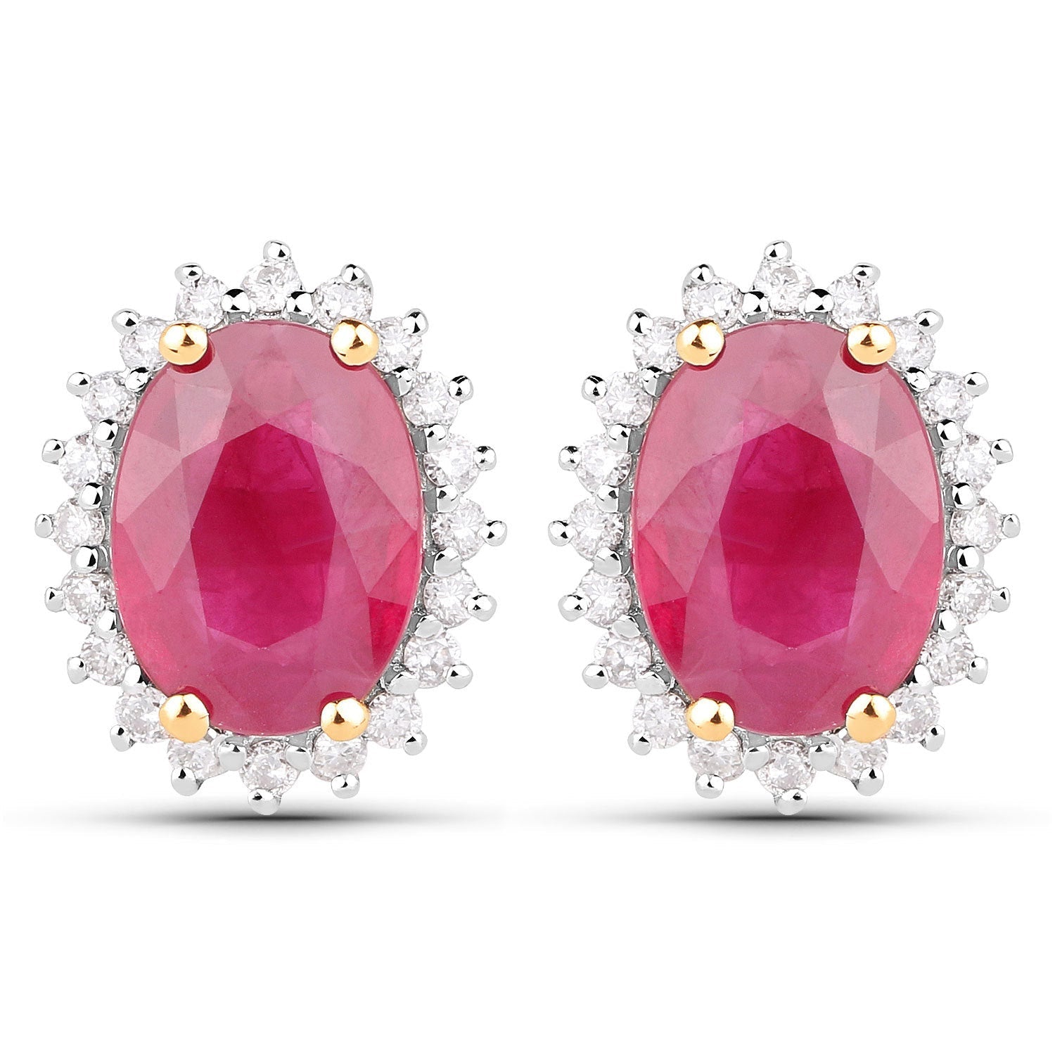 3.14 Carat Genuine Ruby and White Diamond 14K Yellow Gold Earrings