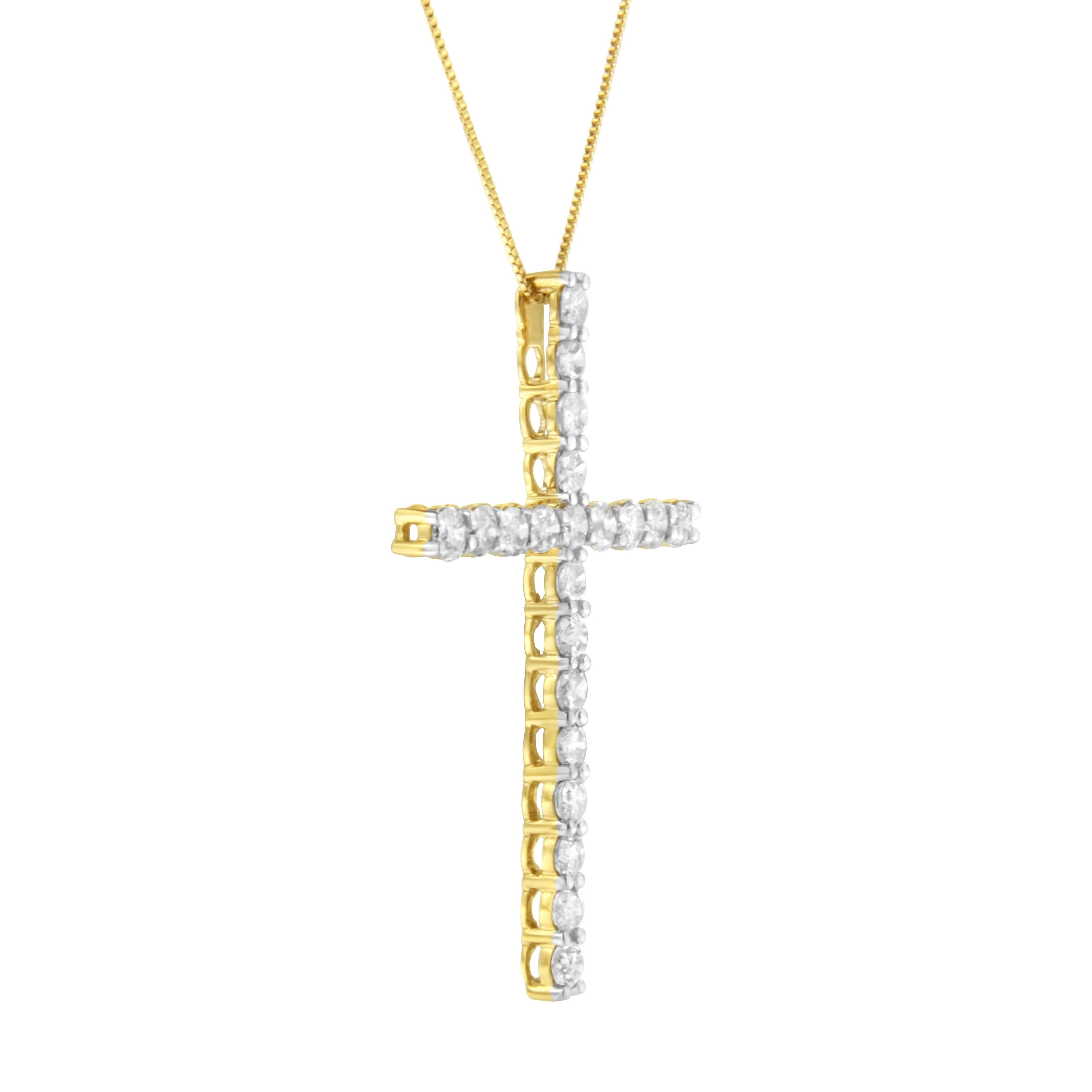 10K Yellow Gold Plated .925 Sterling Silver 4.0 Cttw Round Cut Diamond Cross Pendant Necklace (J-K Color, I1-I2 Clarity) - 18"