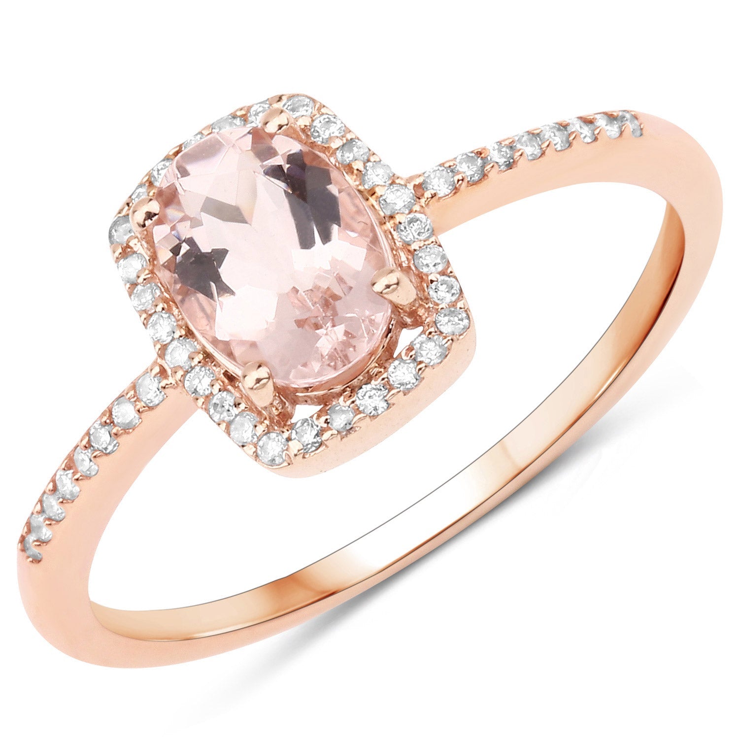 0.82 Carat Genuine Morganite and White Diamond 14K Rose Gold Ring