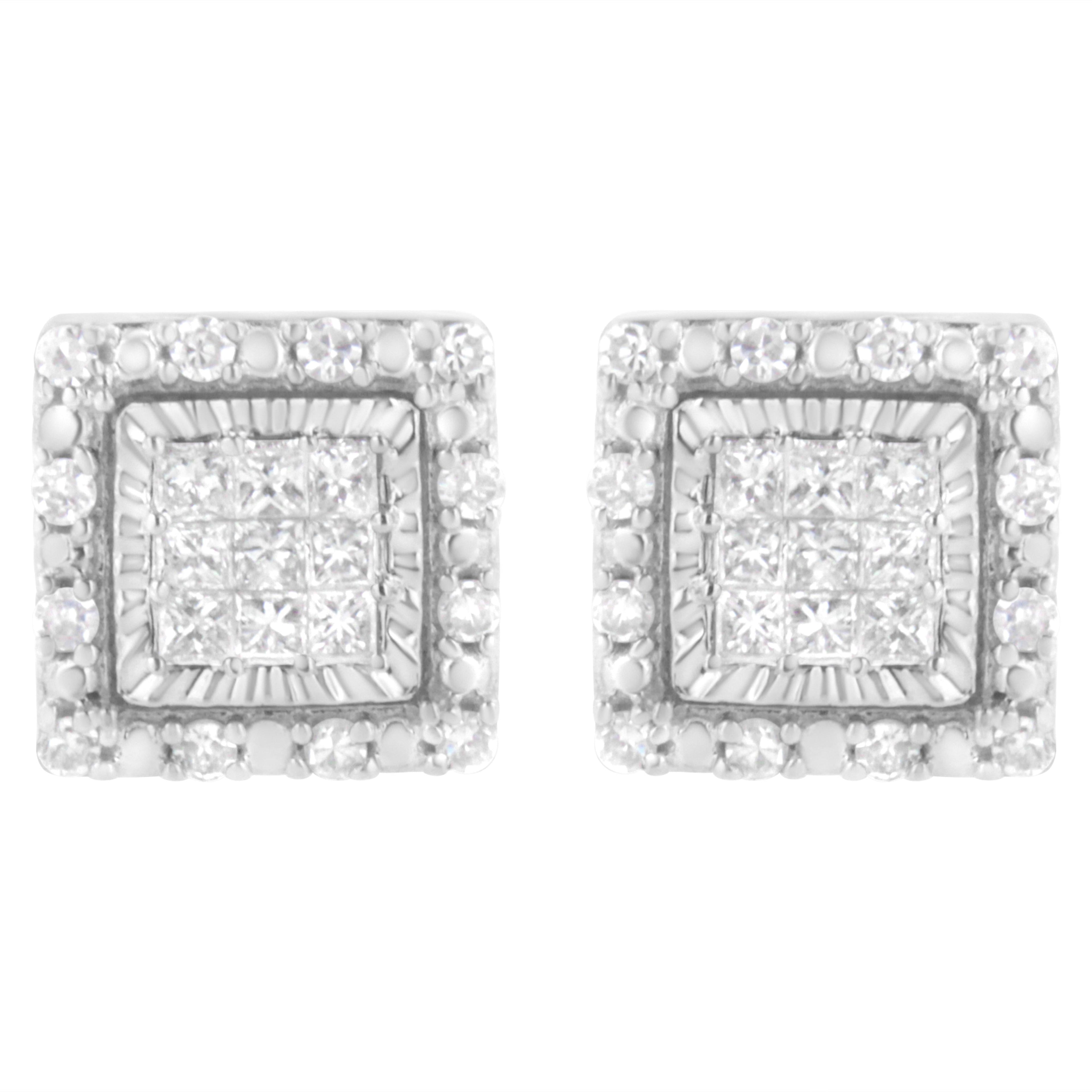 10K White Gold 1/2 cttw Invisible Set Princess-Cut Diamond Square Stud Earring (I-J Color, I1-I2 Clarity)