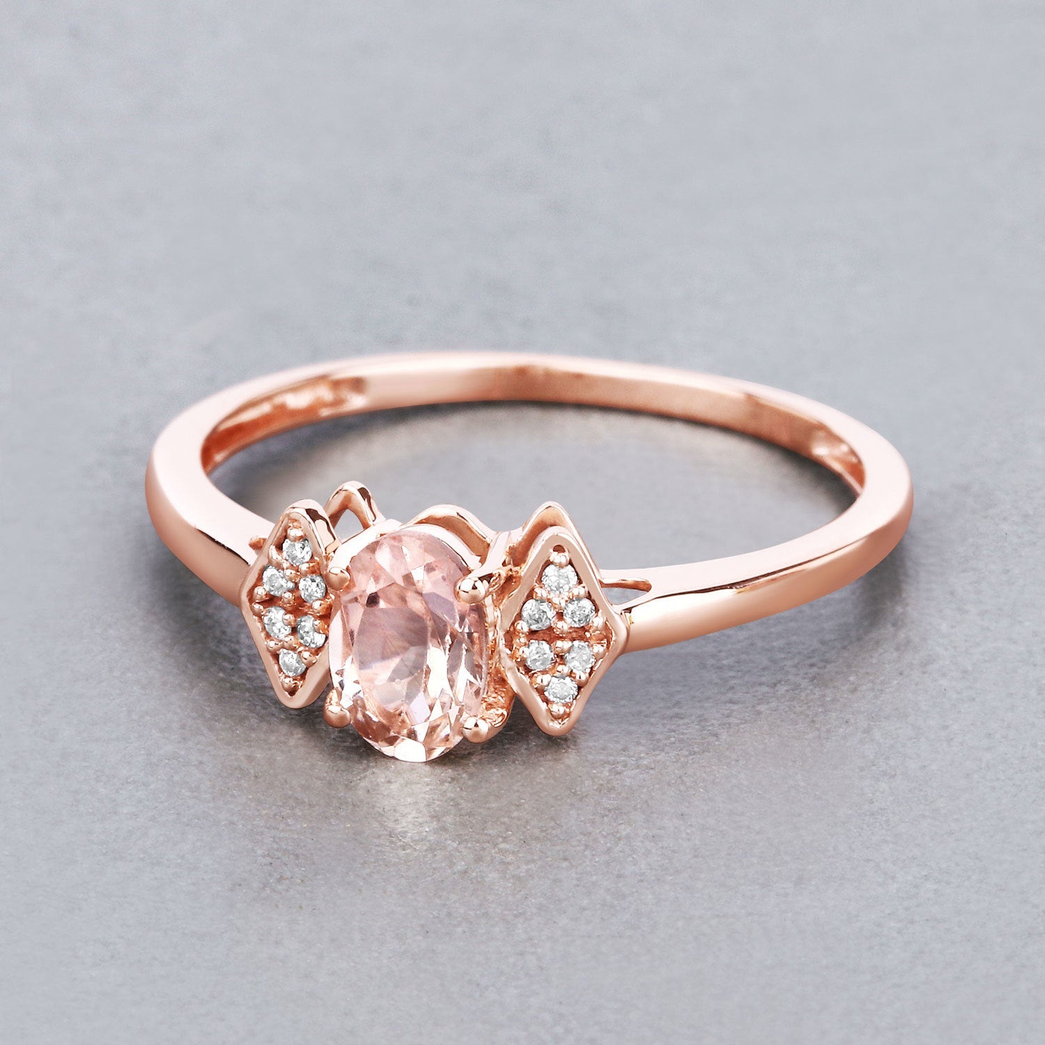 0.46 Carat Genuine Morganite and White Diamond 14K Rose Gold Ring