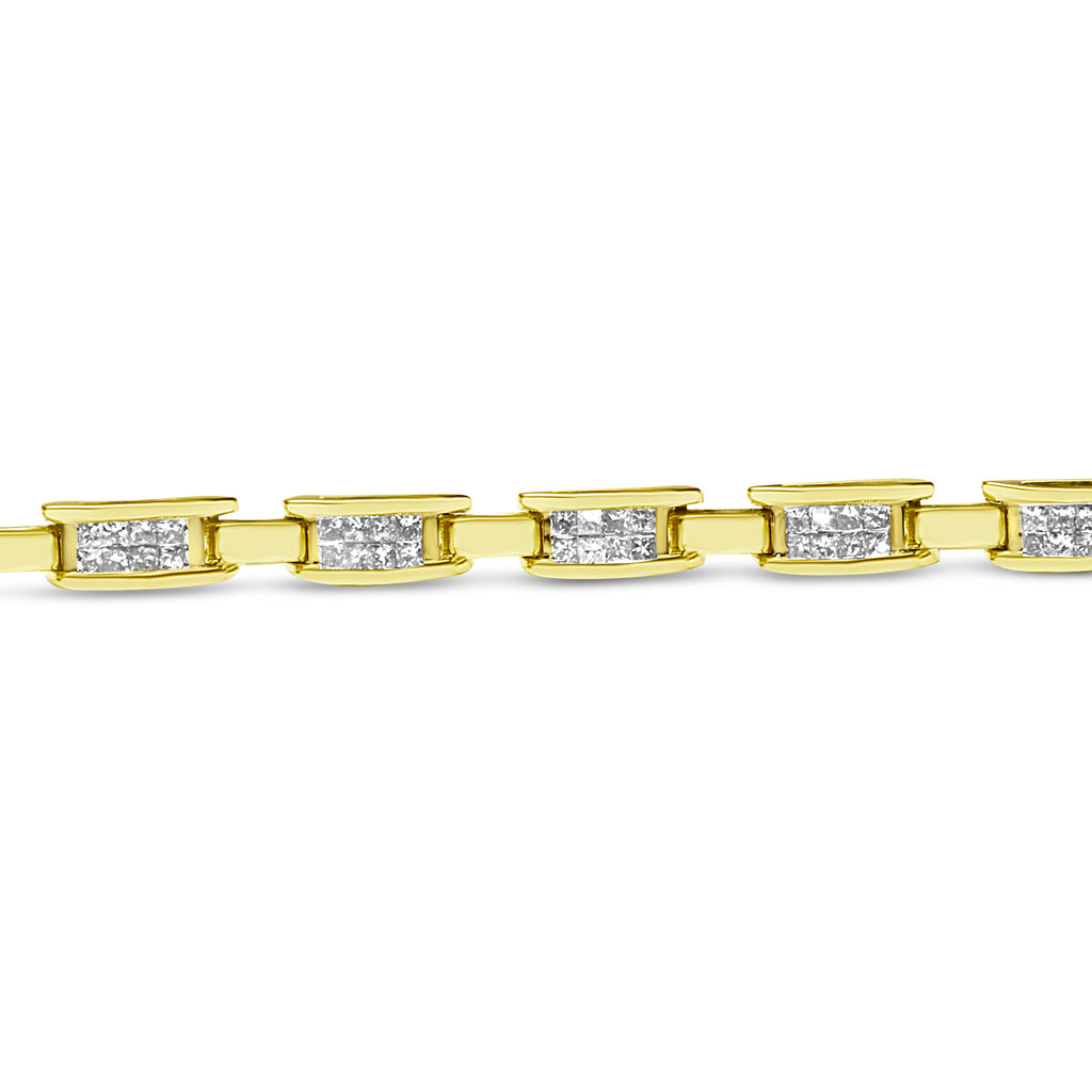 10K Yellow Gold 2.0 Cttw Invisible-Set Princess Cut Diamond Rectangular Link Bracelet (I-J Color, SI2-I1 Clarity) - 7"