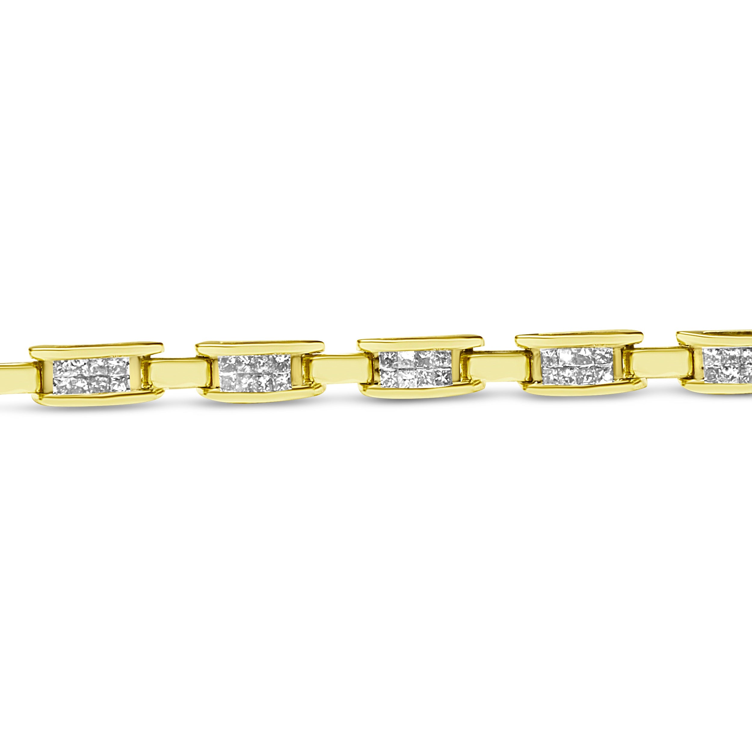 10K Yellow Gold 2.0 Cttw Invisible-Set Princess Cut Diamond Rectangular Link Bracelet (I-J Color, SI2-I1 Clarity) - 7"