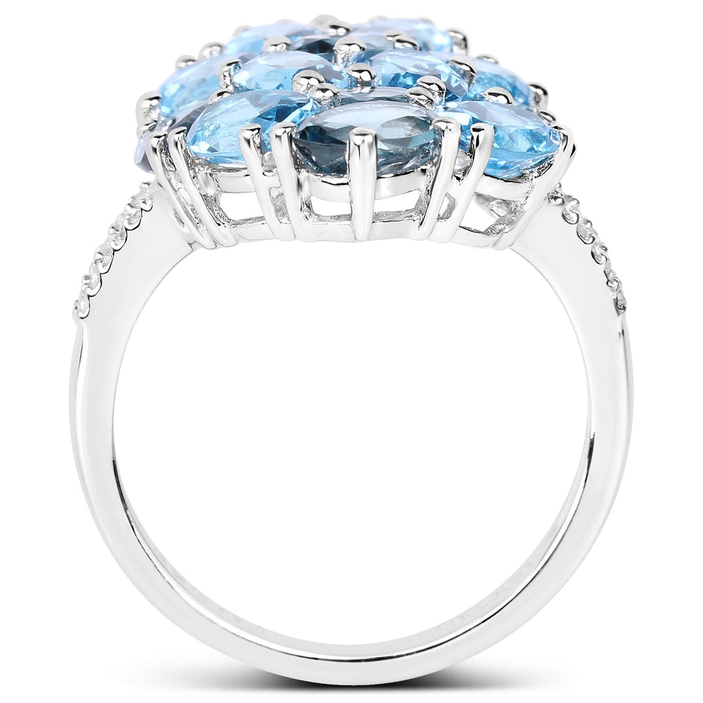 6.69 Carat Genuine Swiss Blue Topaz, London Blue Topaz and White Zircon .925 Sterling Silver Ring