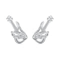 925 Sterling Silver Earrings for Women with White Gold Plating, Size 1.5x0.6cm