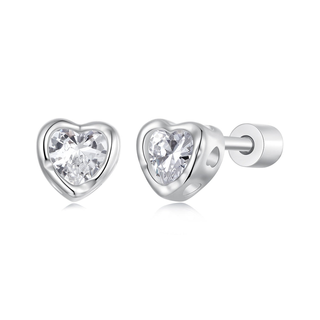 925 Sterling Silver Earrings with Plated White Gold & Pavé Setting CZ, 0.5cm for Women
