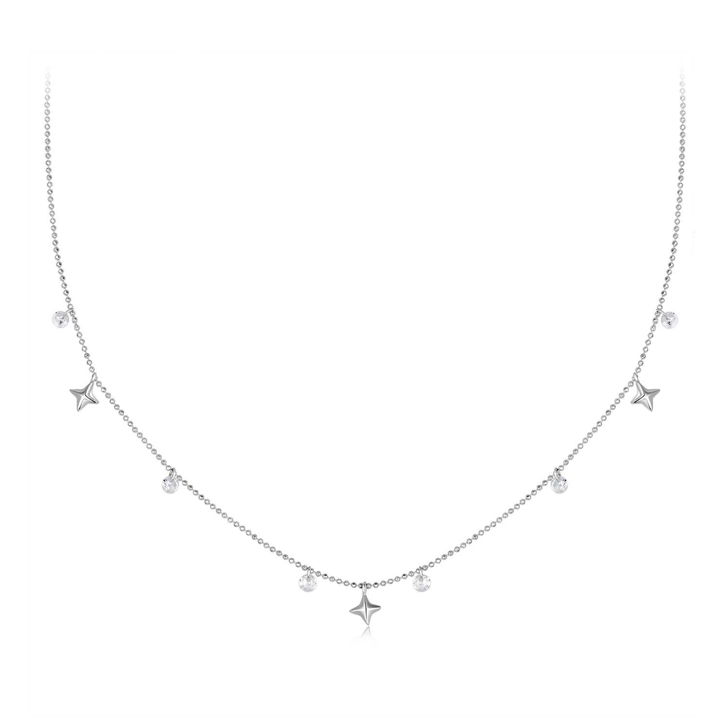 925 Sterling Silver Plated White Gold Pendant Necklace with CZ Charm for Women 38+6cm