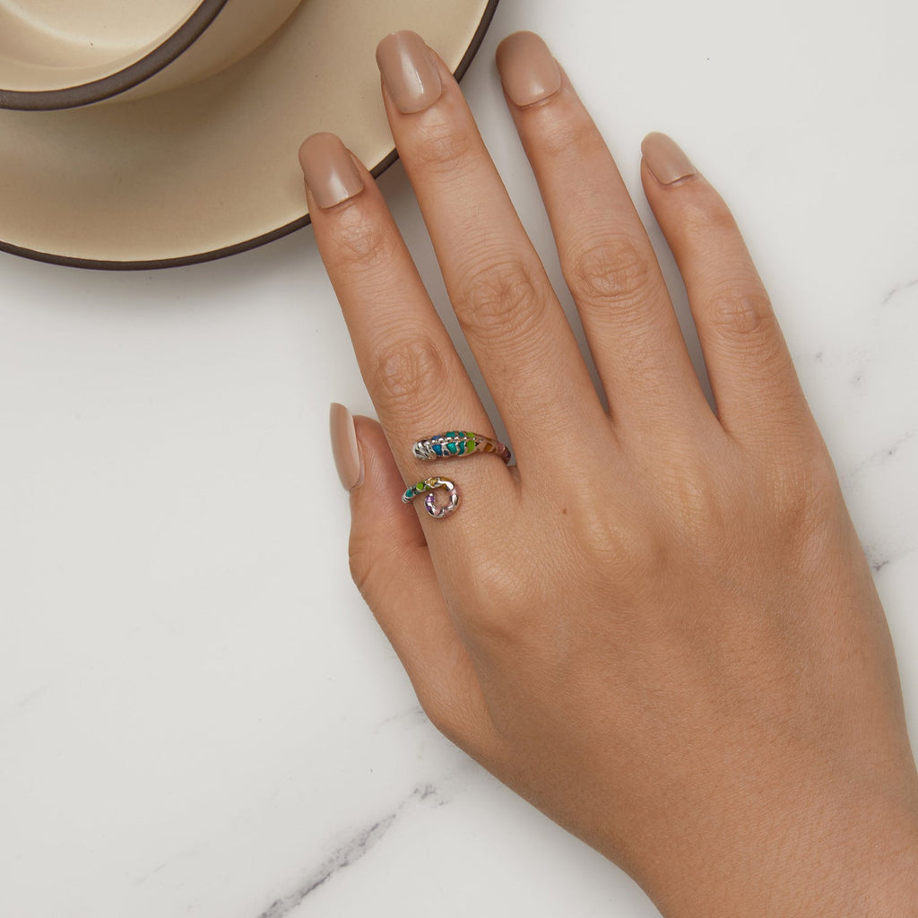 925 Sterling Silver Enamel Process Pavé Setting CZ Ring for Women