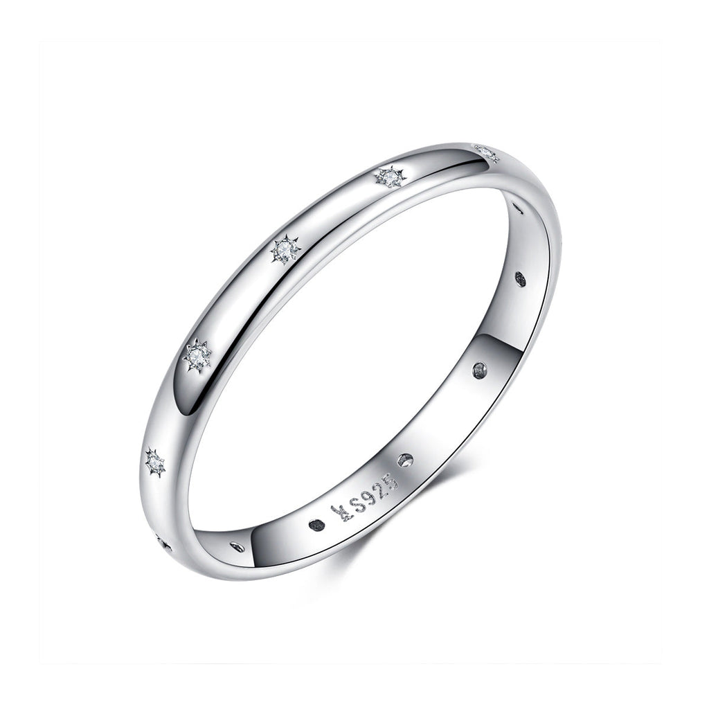 925 Sterling Silver Size 6.0 Plated Platinum Pavé Setting CZ Ring for Women