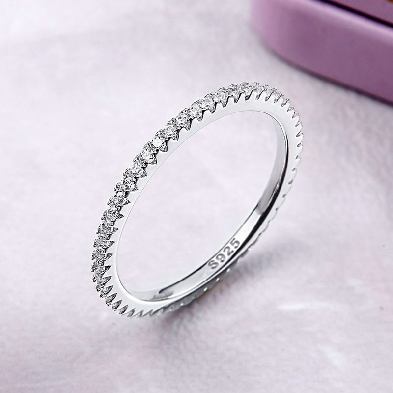 925 Sterling Silver Platinum Plated CZ Pavé Setting Ring Size 5.0 for Women