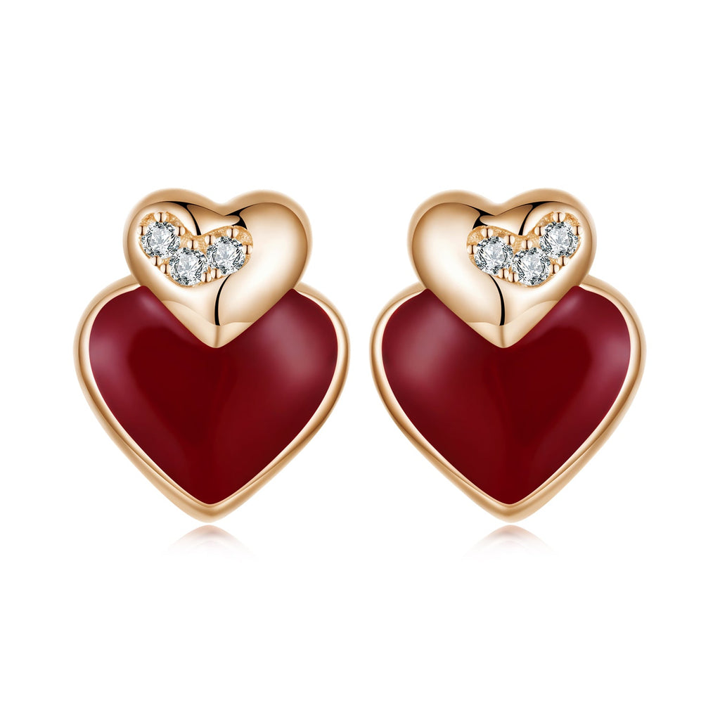 925 Sterling Silver Earrings with Enamel Finish and Pavé Setting in Rose Gold