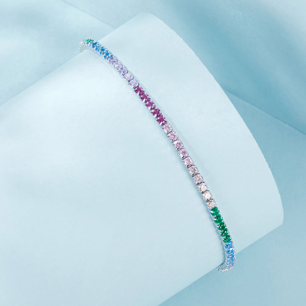 925 Sterling Silver Pave Setting White Gold Bracelet 160+60mm for Women