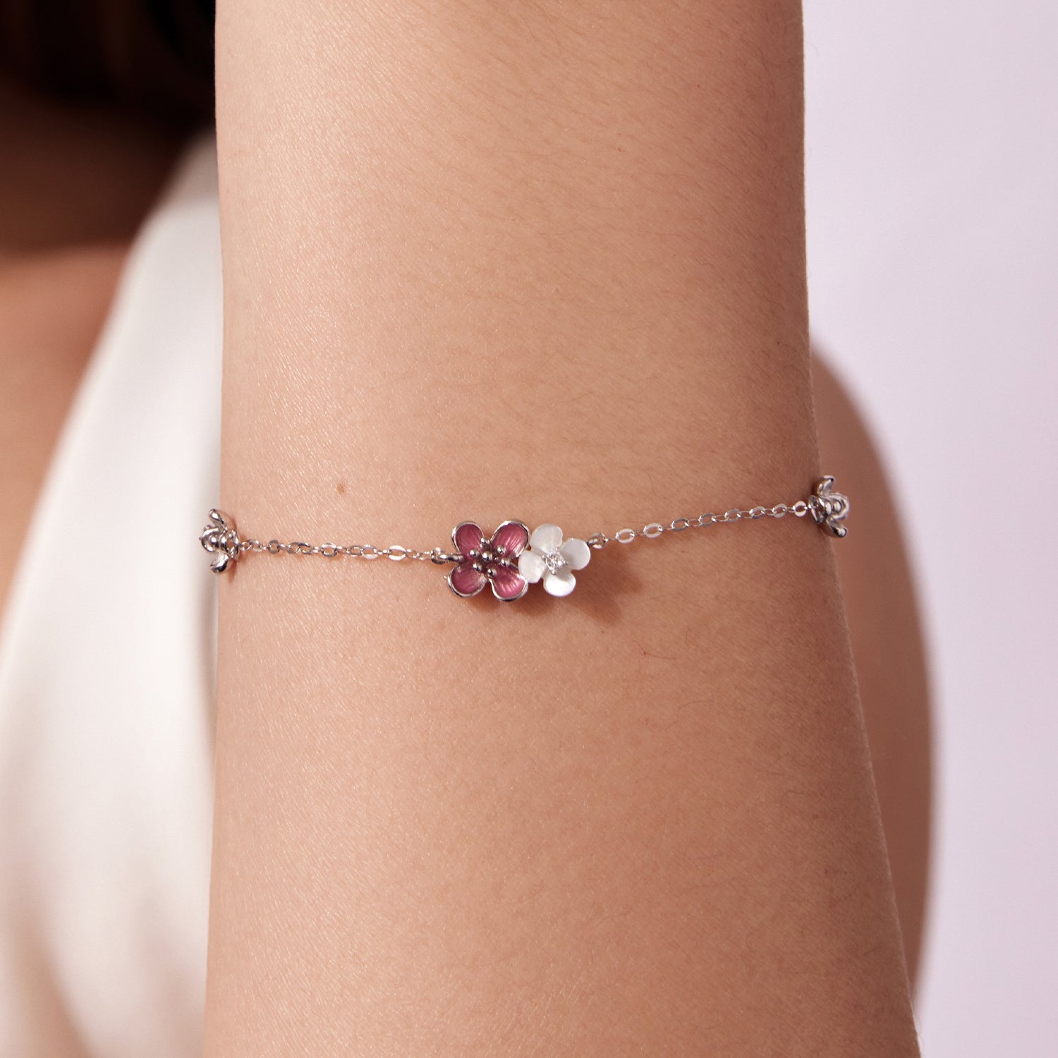 925 Sterling Silver Enamel Charm Bracelet with Pavé CZ, 15+6cm for Women