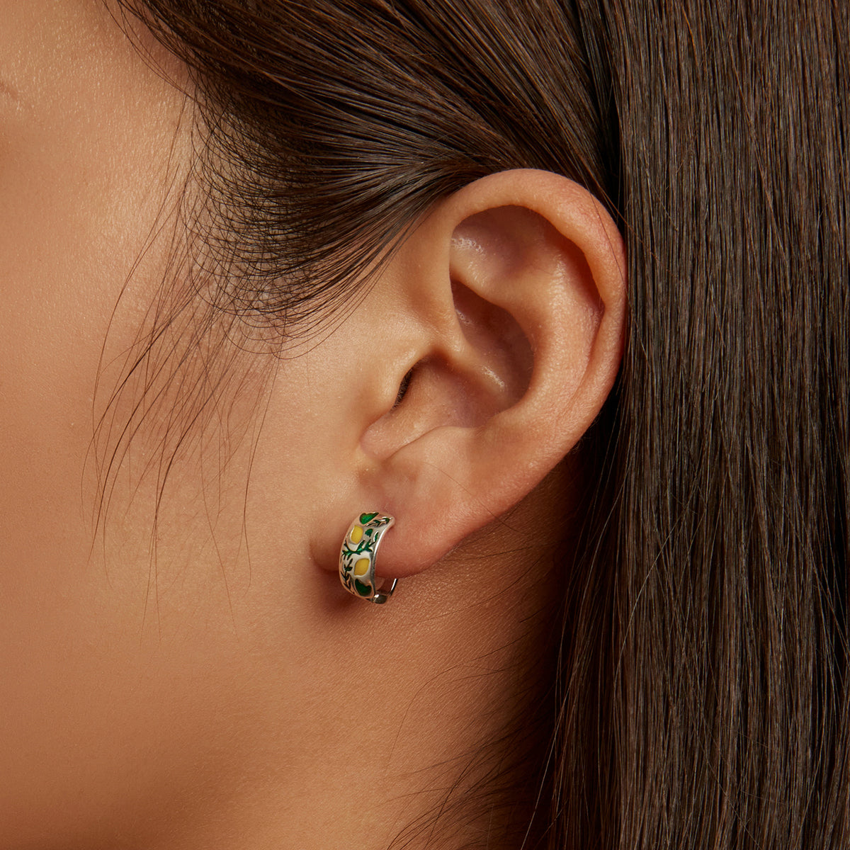 925 Sterling Silver Earrings for Women - Enamel Process - Oxidized Silver - 1.4x0.6 cm