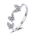 925 Sterling Silver Oxidized Butterfly Ring with Pavé Setting CZ for Women