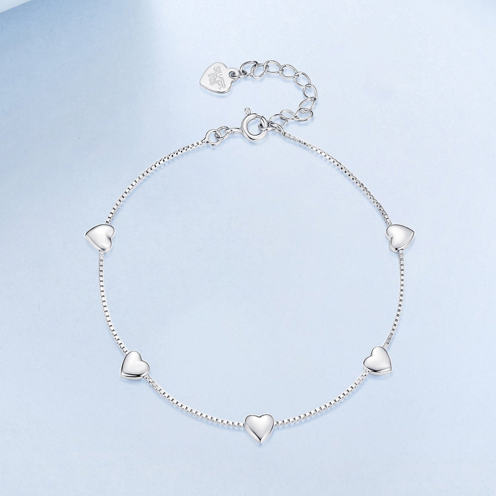 925 Sterling Silver Plated White Gold 17+3.5cm Heart-Shaped Bracelet for Women