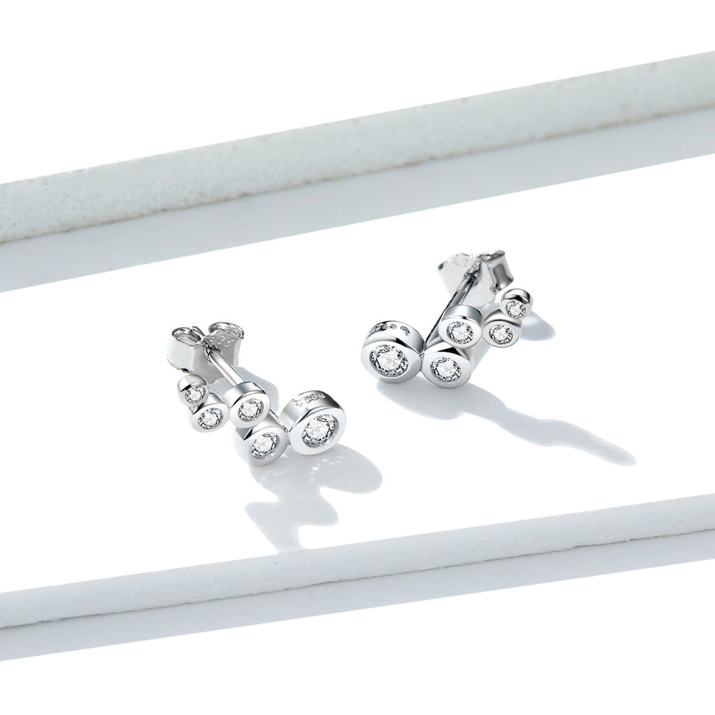 925 Sterling Silver Earrings with Pavé Setting CZ, 0.5x1.2 cm for Women