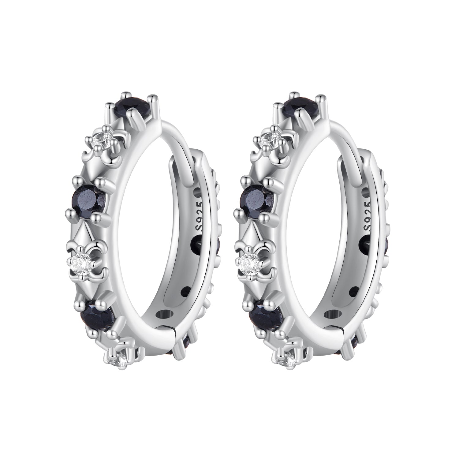 S925 Oxidized Silver Pavé CZ Earrings Size 14*2.5mm for Women