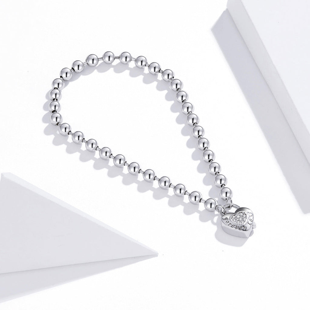 925 Sterling Silver Bracelet with Pavé Setting CZ and Platinum Plating, 17cm for Women