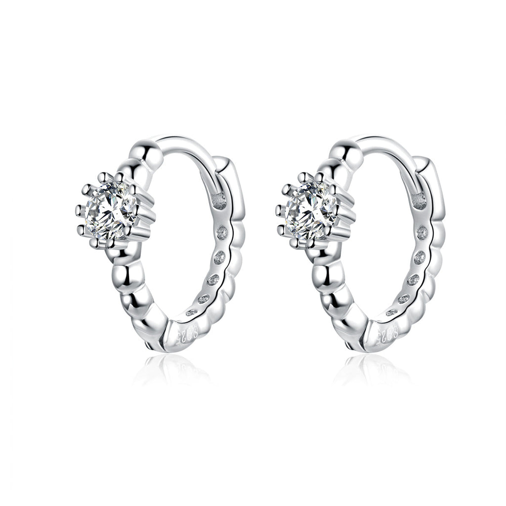 925 Sterling Silver Earrings with Pavé Setting CZ - 1cm for Women