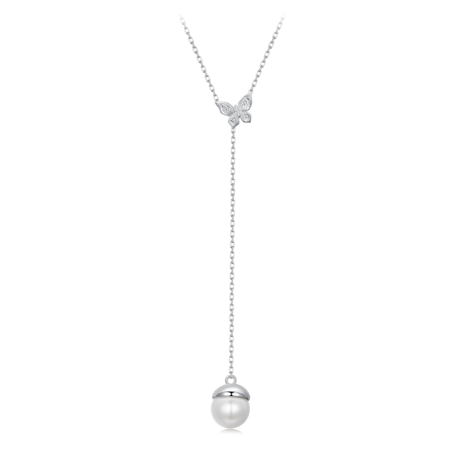 925 Sterling Silver White Gold Plated Necklace with Quality Shell Pearl and CZ for Women