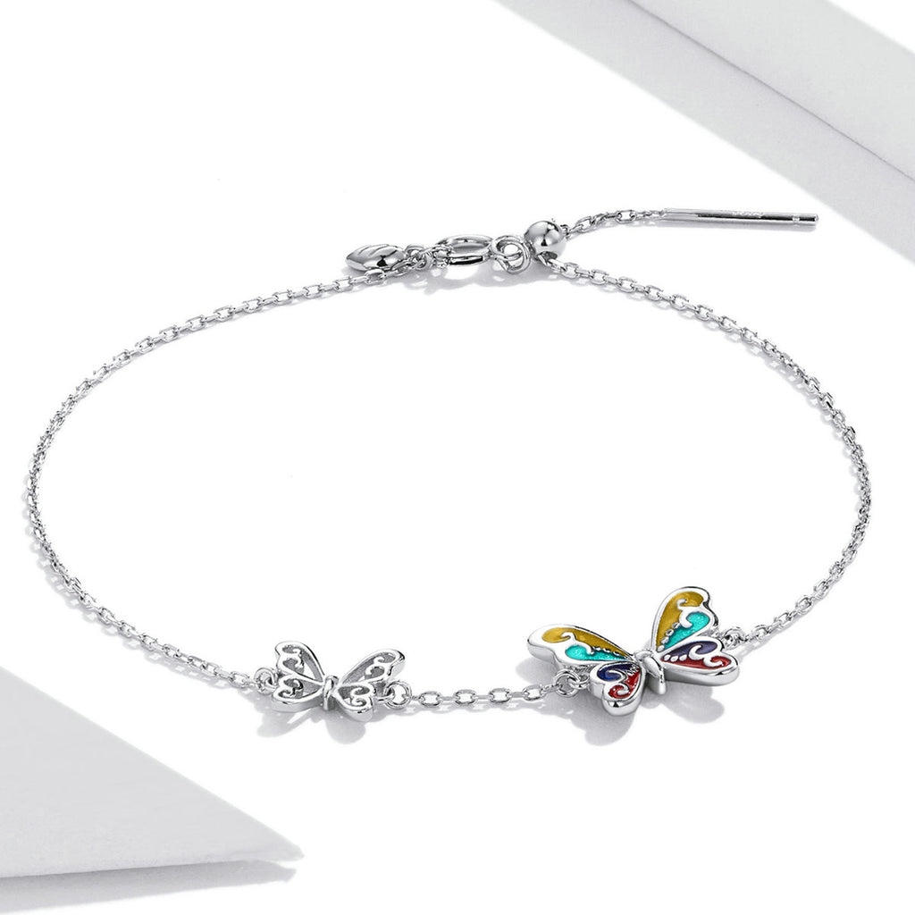 925 Sterling Silver Adjustable Butterfly Enamel Bracelet for Women