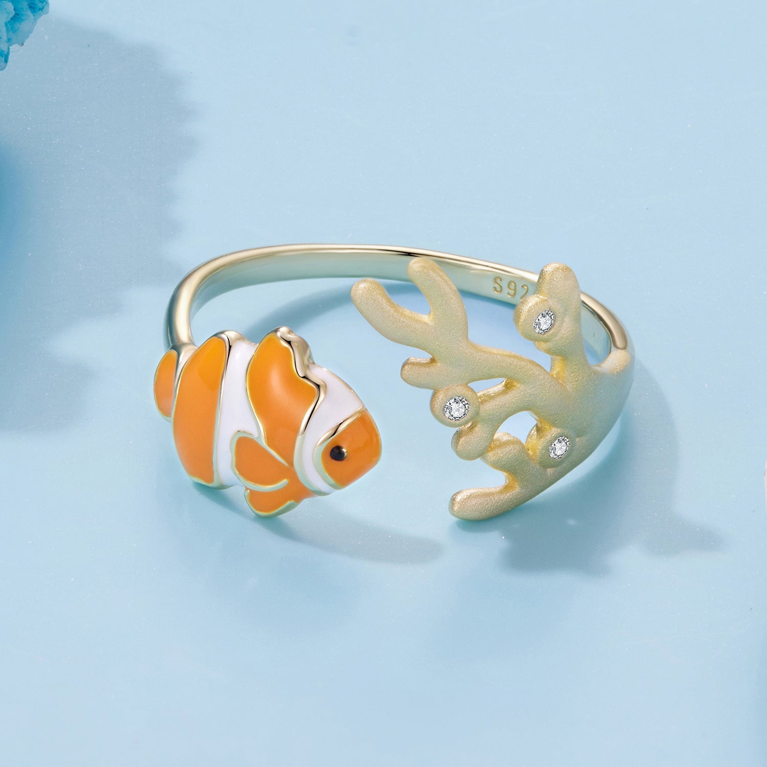 925 Sterling Silver Enamel Gold-Plated Ring for Women