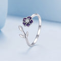 925 Sterling Silver Oxidized Flower Design Ring with Pavé Setting CZ