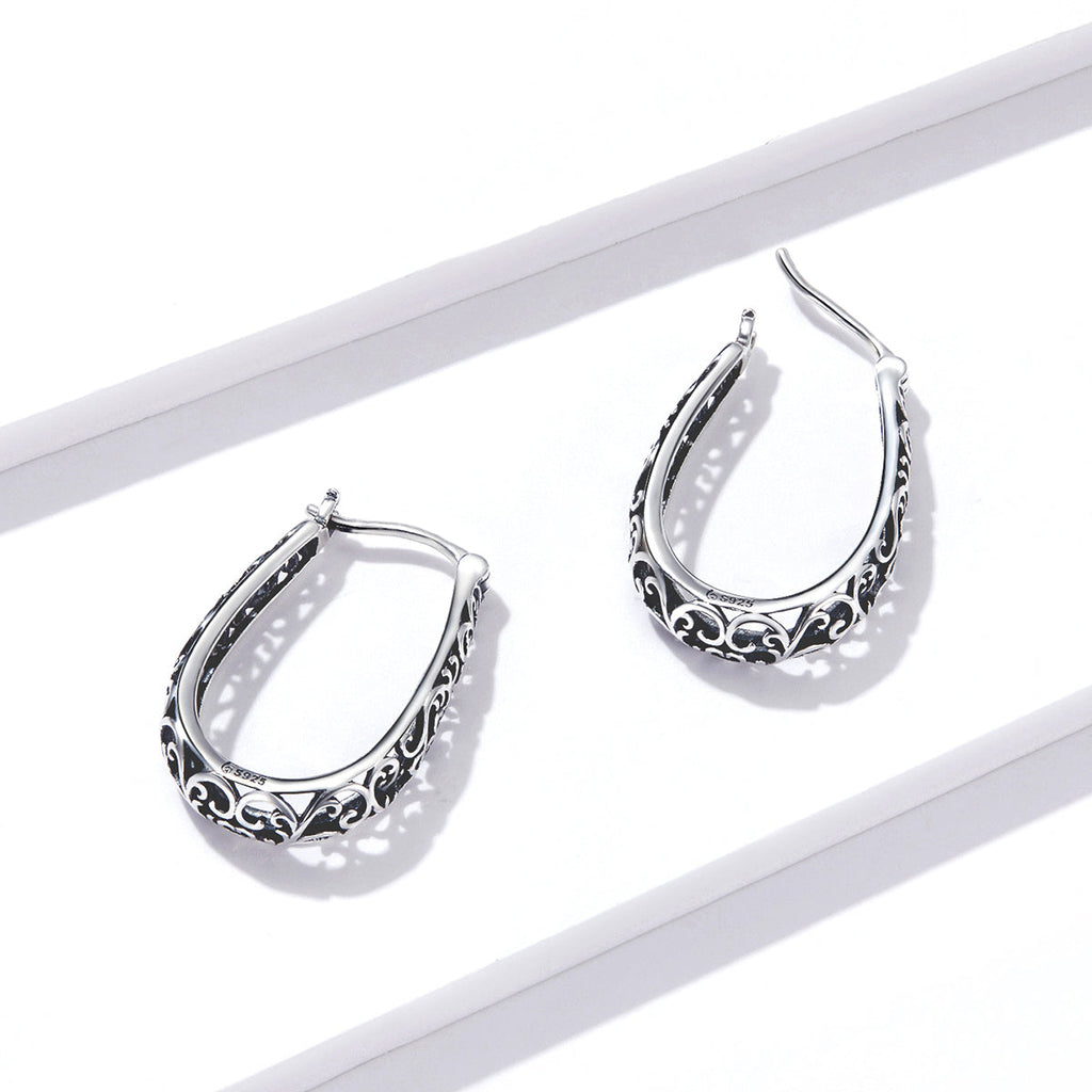 925 Sterling Silver Earrings 2.3*0.4cm Oxidized Silver for Women