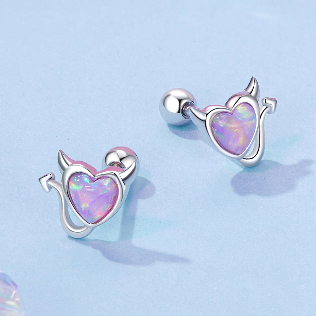 925 Sterling Silver White Gold Plated Opal Earrings 0.7x0.8cm for Women