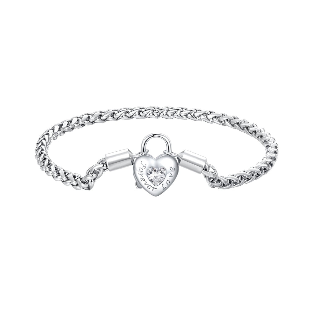 925 Sterling Silver Bracelet with CZ in Pavé Setting, 17.0 Size, Platinum Plated for Women