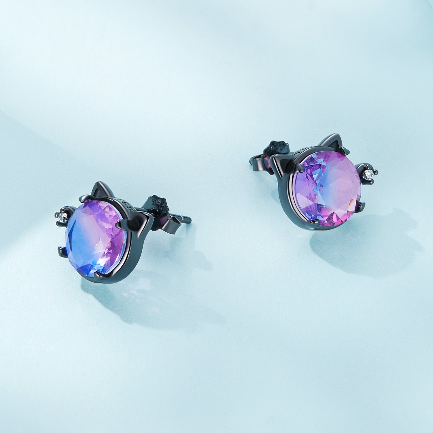 925 Sterling Silver Earrings with Pavé CZ and Transparent Glass in Black Gold, 1.0*1.2cm, for Women