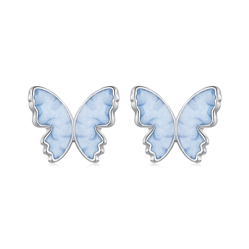 925 Sterling Silver Enamel White Gold Plated Earrings for Women - 1.0x1.2cm