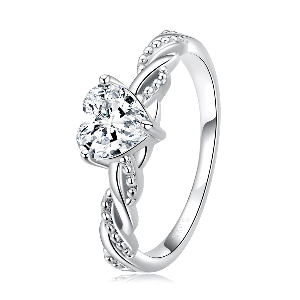 925 Sterling Silver Love Ring with CZ, Size 6.0